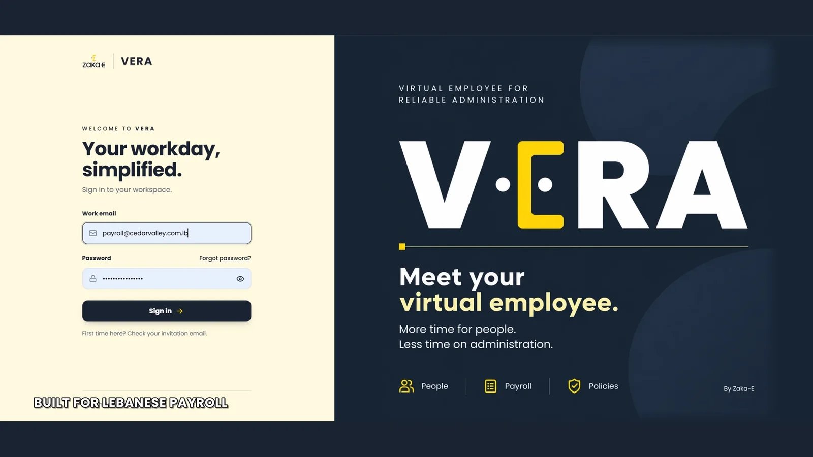 A short tour of VERA: signing in, the employee directory, the dashboard, the monthly payroll and the quarterly and annual Ministry filings.